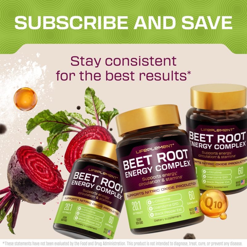 LIFEPLEMENT BeetRoot Energy Complex supplements with beetroot and Q10.