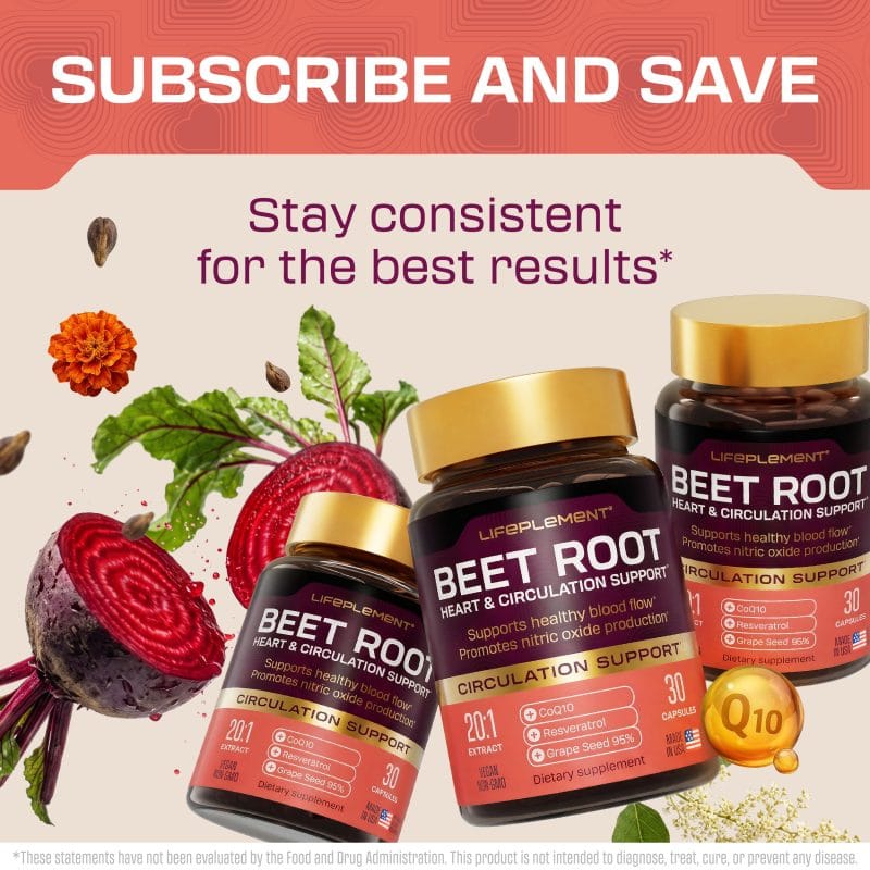 LIFEPLEMENT BeetRoot Supplements for heart and circulation support.