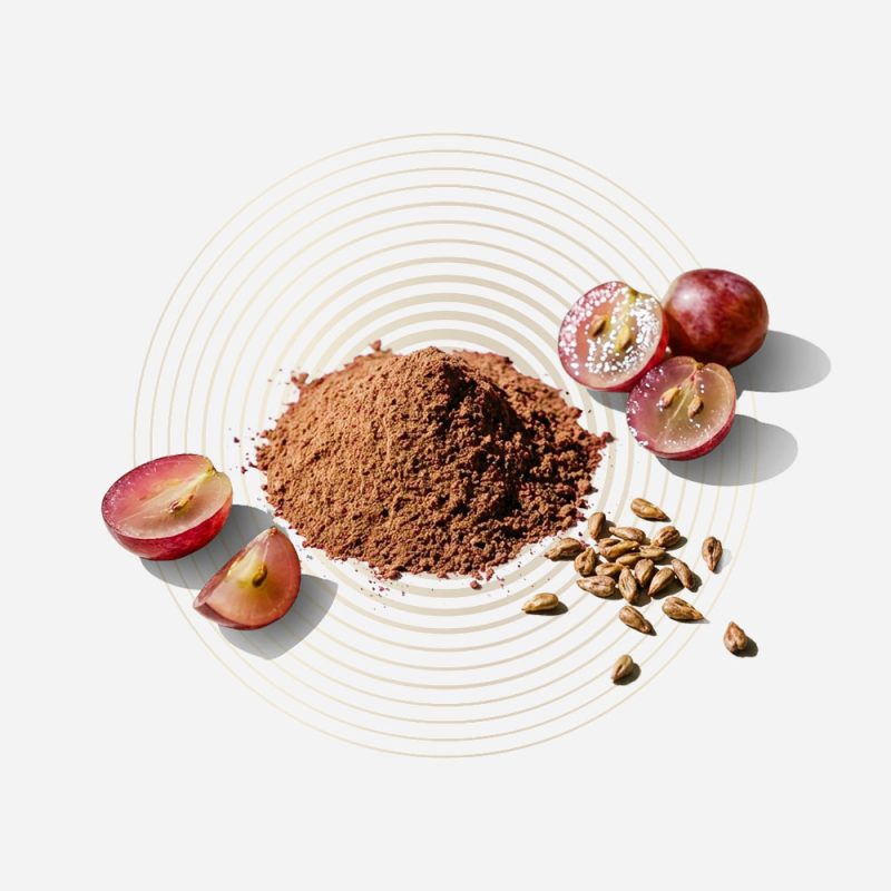 Beetroot supplement powder with fresh beets and seeds on white background.